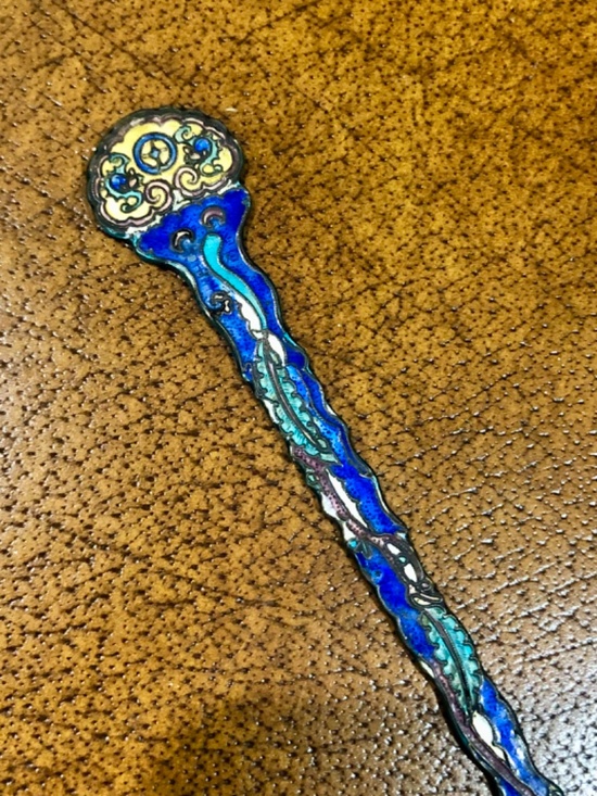 Antique Chinese Silver Enamel Floral Double Hair Pin 10” Wedding Hair Piece main image 10